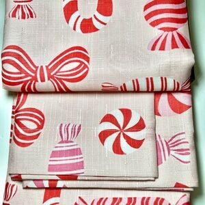 Candy Cane Lane Fabric Christmas Shower Curtain Pink Red Ribbons